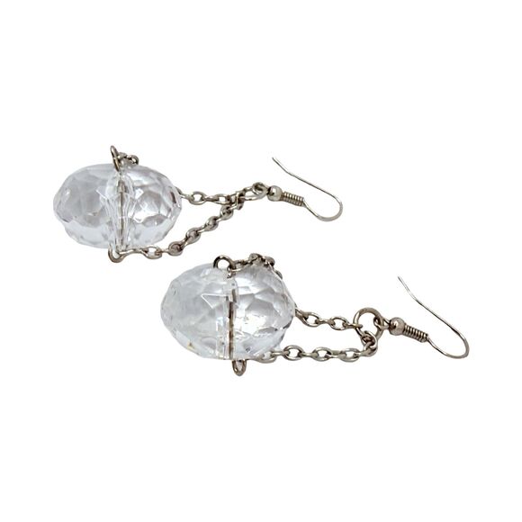 VTG Long Crystal Dangle Earrings 2" Silver Runway Spinner Bold - Picture 6 of 9